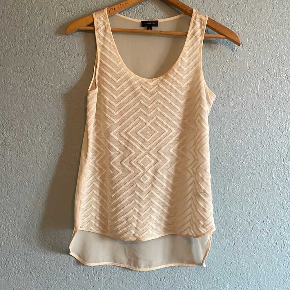 Cream high low tank with Aztec details mesh back